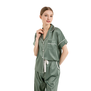 FUNG 6028 Fabrik-Großhandel Personalisierter Satin-Pyjama für Damen, 2-teilig, Kurzarm-Oberteil, lange Hose, einfarbige Schlafanzüge - Product Image 6