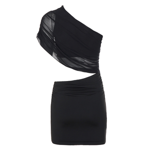 Robe courte moulante plissée légère à épaules dénudées en maille pour femme – Idéale pour l'été - Product Image 6
