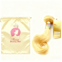 Sacs d'emballage de luxe pour cheveux avec logo personnalisé, extensions de cheveux en satin, perruques, lots, poche de rangement en soie avec cordon de serrage, étiquette suspendue tout-en-un