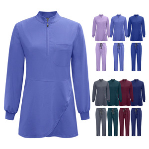 Women Long Sleeve Scrub Set With Zipper <b>Pocket</b> Knitted Polyester Hospital Uniforms For Medical <b>Staff</b> Muslim Style - Product Image 1