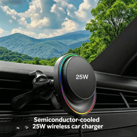 Nouvel accessoire de luxe stable pour téléphone : support de chargeur de voiture sans fil magnétique 25W à refroidissement turbo avec lumière RGB