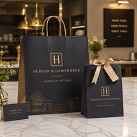 Sac en papier kraft noir de luxe personnalisé avec logo |   Sac de shopping en papier recyclable et écologique avec poignée et dorure à chaud