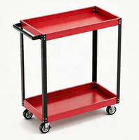 Chariot à outils robuste à 2 niveaux en acier inoxydable poli, résistant à la rouille, avec roues à frein de 4 pouces, chariot de rangement à 2 étagères, plateau OEM