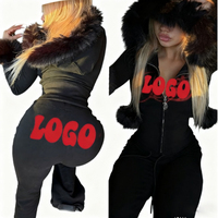 Survêtements personnalisés avec logo 2026, sweat à capuche pour femme avec fourrure, vêtements pour femme, ensemble 2 pièces, survêtements, vêtements de détente, ensembles de jogging pour femme