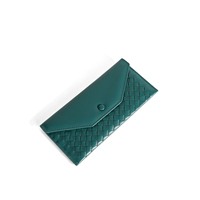 Dompet Amplop Kulit Domba Kompak dengan Kantong Resleting Belakang, Dompet Klasik dengan Kancing, Pemasok