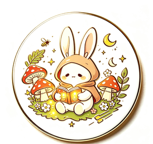 Épinglette ronde en métal émaillé motif lapin mignon, illustration de livre 'Forest Moonlight', cadeau décoratif - Product Image 2