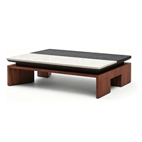 Table basse rectangulaire moderne populaire en marbre avec finition bois, idéale pour hôtel, salon, ou comme table centrale de canapé.
