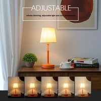 Lampe de bureau LED rechargeable en gros, à intensité variable, avec commande tactile, base en métal, abat-jour en tissu, lampe de chevet décorative moderne pour chambre à coucher