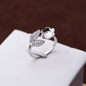 Bague en argent S925 Wenchi avec perle non poreuse, support vide DIY en forme de feuille pour femme, accessoire tendance, bijoux 75e anniversaire - Product Image 1