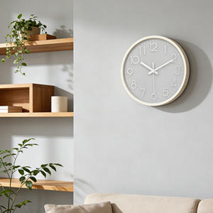 Horloge murale gris clair de 12 pouces, cadre crème, chiffres en relief 3D, mouvement silencieux, pour bureau, salle de classe, décoration professionnelle - Product Image 2