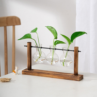 Vase en verre transparent pour plantes hydroponiques personnalisé avec support en bois, station de propagation
