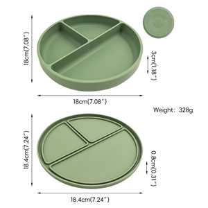 Assiette à ventouse en silicone pour bébé avec 3 compartiments, sans BPA, plateau repas divisé, motif dessin animé, poignée, couvercle à débit lent - Product Image 2