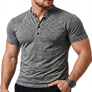 Men Stand Collar Short Sleeve Knitted Jersey Polyester/Cotton T-Shirt Regular Fit Solid Color Casual Regular Length Summer 200 - Product Image 1