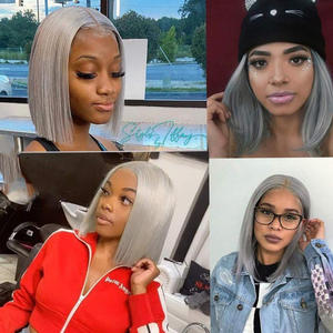 Perruque Lace Front Cap modèle GERY BOB gris argenté, cheveux courts, <span class=keywords><strong>coiffure</strong></span> complète pour femme, naturelle, volumineuse et tendance - Product Image 4