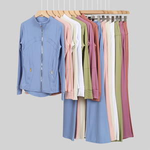 Set Yoga di Lusso con Logo, Stesso Marchio DF, Giacca e Leggings da Donna, Altamente Elastico, Traspirante, Tessuto Morbido come Burro, Cerniera Dorata - Product Image 2