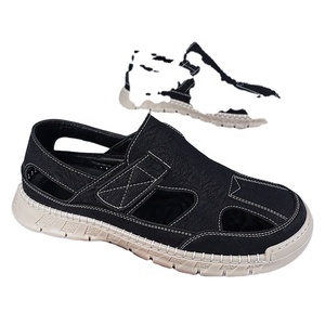 Sandales plates pour hommes à bout ouvert, fermeture à enfiler, semelle extérieure en caoutchouc, semelle intermédiaire PHYLON, cuir véritable, confortables, toutes saisons, chaussures décontractées - Product Image 1