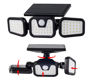 مصابيح HESHI الشمسية بثلاثة رؤوس قابلة للتعديل مع مستشعر حركة <span class=keywords><strong>LED</strong></span> IP54، إضاءة نهارية 180 درجة 5000K، مادة ABS، معتمدة من CE، بطارية تدوم 30000 ساعة - Product Image 1