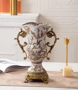 Cerámica china, estilo de Oriente Medio, Kazajstán, uzbeko, diseño de flores doradas, soporte para decoración del hogar, jarrón de cerámica vintage con aleación