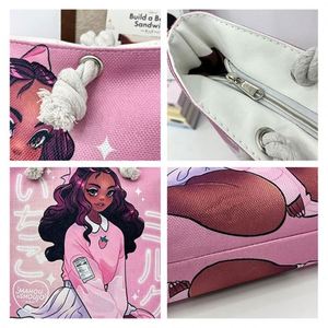 Sac fourre-tout en coton portable pour femmes, sac de plage en toile imprimé créatif pour femmes, grande capacité, avec poignée en corde épaisse - Product Image 2