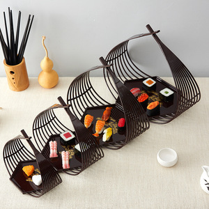 Plat de service hexagonal portable à double compartiment, assiette à fruits et à sushis, panier alimentaire pour hôtel et restaurant, panier à collations pour cuisine japonaise - Product Image 2