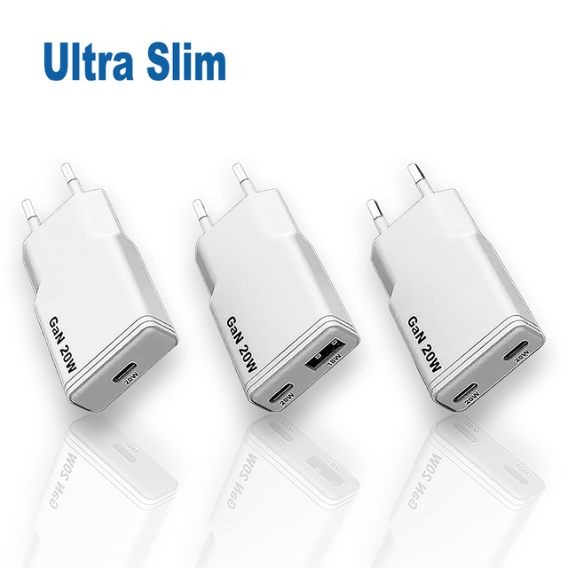Ultra Slim 20w 45w Charger for iPhone Charge EU KR USB Wall Phone Charger Mobile GaN 20w 30w PD Portable Fast Charge Type c