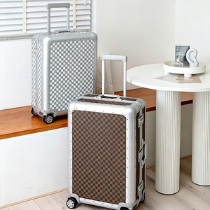 High End All Aluminum Alloy Trolley Cases for Men Women 20inch Carry on Checkered <strong>Suitcase</strong> 24inch Travel Luggage Aluminiowa case - Product Image 3