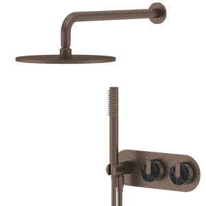 Mitigeur de douche mural en laiton pour salle de bain, eau chaude et froide, <span class=keywords><strong>avec</strong></span> pommeau de douche encastré effet pluie et poignées en marbre et moletées - Product Image 4