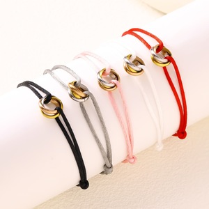 Minimalist Two-tone Interlocking Circle Adjustable Rope Colorful Stainless Steel 3 Rings Satin <b>Bracelet</b> - Product Image 2