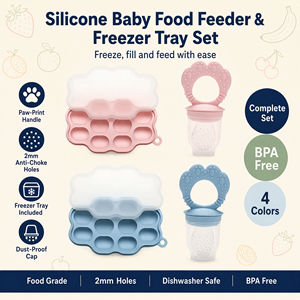Set de Bandejas Congeladoras de <span class=keywords><strong>Silicona</strong></span> para Alimentos de Bebé con Diseño de Dibujos Animados, Agujeros Anti-Asfixia de 2mm, Asa con Diseño de Huella de Pata, Libre de BPA, para Alimentación con Leche Materna y Frutas - Product Image 1