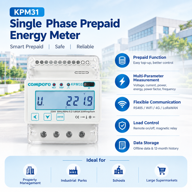 Intelligent Single Phase 80A LCD RS485 DIN Rail Online APP Prepaid Electricity Meter 4G MQTT Energy Meter for KPM31B-4G