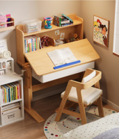 Bureau et étagère ergonomiques pour enfants en bois massif, modèle Grow-with-Me, pour la maison, le bureau et l'école