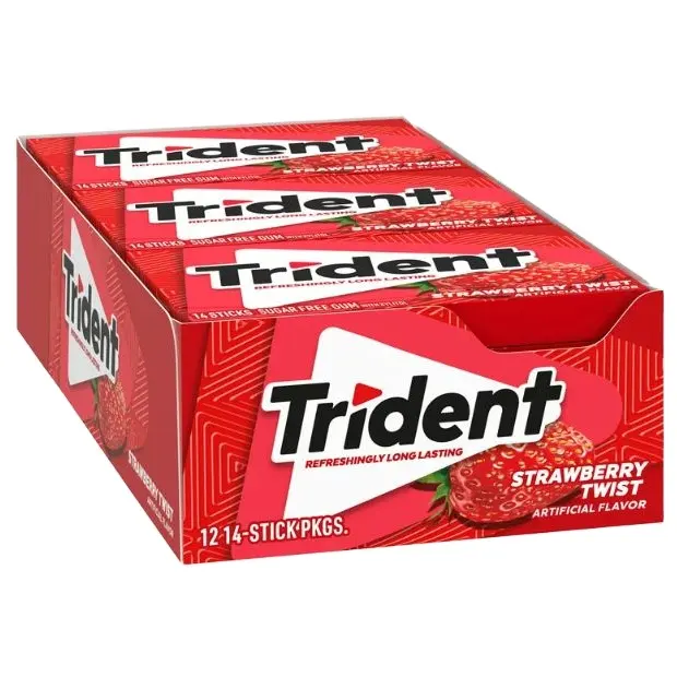 Трайдентская Клубничная жевательная резинка без сахара (упаковка из 12 штук), поставщик американской жевательной резинки для конфет
