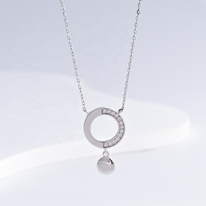 wholesale plata 925 sterling silver luxury women <b>chain</b> necklace <b>cheap</b> zircon minimalist bridal dainty round pendant necklaces - Product Image 3