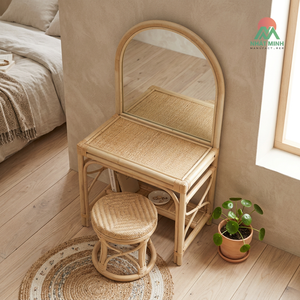Nhat Minh Rattan Dressing <b>Table</b> With Flip Top Mirror Handmade Tropical Style Bedroom <b>Vanity</b> Set - Product Image 4
