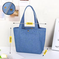 Sac fourre-tout en jean uni pour femme, petit format, avec broderie personnalisée, fermeture à bouton-pression, sac à bandoulière pour le shopping et le travail quotidien