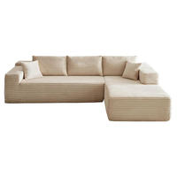 Canapé d'angle multifonctionnel moderne en forme de L, style bloc de tofu, en tissu velours côtelé, rembourrage en microfibre et éponge, trois places, pour villa
