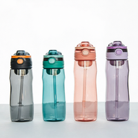 Bouteille d'eau en plastique réutilisable et écologique de 601-700 ml, personnalisable, pour la gym et le sport, avec paille, compatible eau bouillante