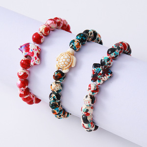 Braccialetti Elastici Estivi con <span class=keywords><strong>Tartaruga</strong></span> Marina in Camouflage, Braccialetti Regolabili in Pietra Naturale Ispirati all'Oceano - Product Image 2