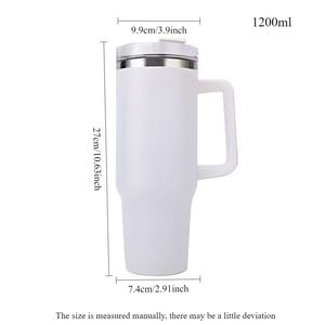 White Stainless Steel Tumbler 40oz <b>With</b> Handle And <b>Straw</b> Vacuum Insulated Travel Mug - Product Image 2