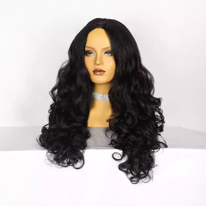 <span class=keywords><strong>Perruque</strong></span> <span class=keywords><strong>synthétique</strong></span> pour femme, style européen et américain, <span class=keywords><strong>demi</strong></span>-<span class=keywords><strong>perruque</strong></span> noire volumineuse, longue et bouclée, type Yaki, avec raie en V, fabriquée à la machine - Product Image 3