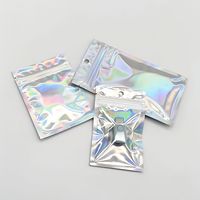 Sacs PE à fermeture éclair plate, transparents, holographiques, réutilisables, personnalisés, scellés sur 3 côtés, pour mini bijoux, emballage laser, 100 pièces, vente chaude