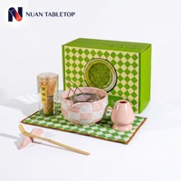 Service à thé en céramique de luxe, style nordique, avec fouet à matcha en relief 3D, bol en porcelaine de 520 ml et coffret cadeau