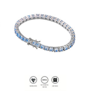 Pulsera de tenis de moissanita azul vibrante chapada en rodio de plata S925, piedras de 4.0mm, 16-19cm - Product Image 1