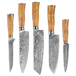 MK 5 adet şam mutfak bıçakları seti 67 katmanlı şam çelik şef Boning yardımcı bıçak ile zeytin kolu