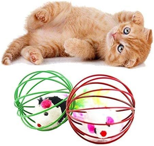 Jouets colorés pour chats : Cages en fil métallique avec plumes, en PP durable, pour l'auto-entretenement des chats et le jeu interactif - Product Image 1