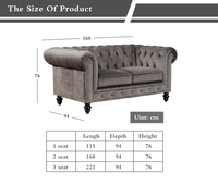 Winforce Causeuse gris de luxe léger nouveau design Chesterfield canapé en cuir pour hôtel maison salon meubles ensemble avec deux sièges