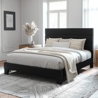 Cadre de lit Queen contemporain rembourré avec tête de lit, structure métallique, rangement modulaire, mobilier de chambre