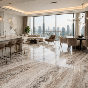 Mármol Marrón Fantasía con Movimiento Ondulado, Múltiples Tonos Naturales, Losa de Piedra Premium, Superficie Elegante para Encimeras - Product Image 3