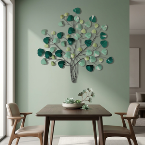 SAFA INTERNATIONAL Décoration murale en métal faite à la main, feuille décorative moderne pour salon, à suspendre en intérieur, design vert et or toutes saisons, Uttar - Product Image 1