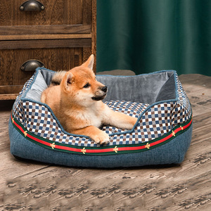 Lit pour <span class=keywords><strong>chien</strong></span> lavable, étiquette privée, logo personnalisé, housse entièrement amovible, motif à carreaux, carré, petit, moyen, grand, <span class=keywords><strong>canapé</strong></span> pour animaux de compagnie, chat - Product Image 1